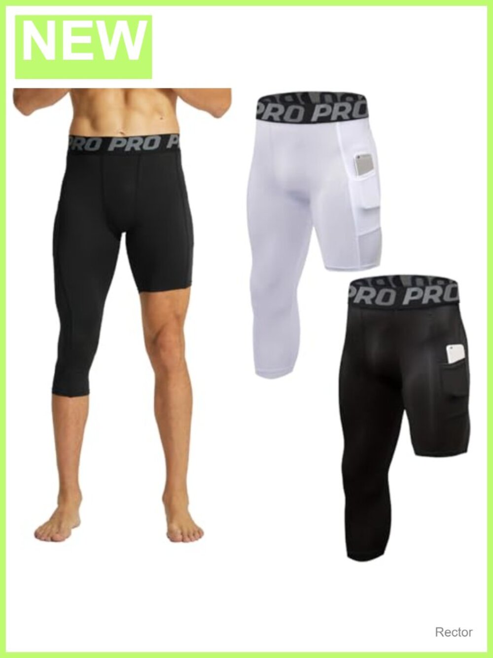 2pk Men's Compression Tights 3/4 One Leg Asymmetric with Pockets